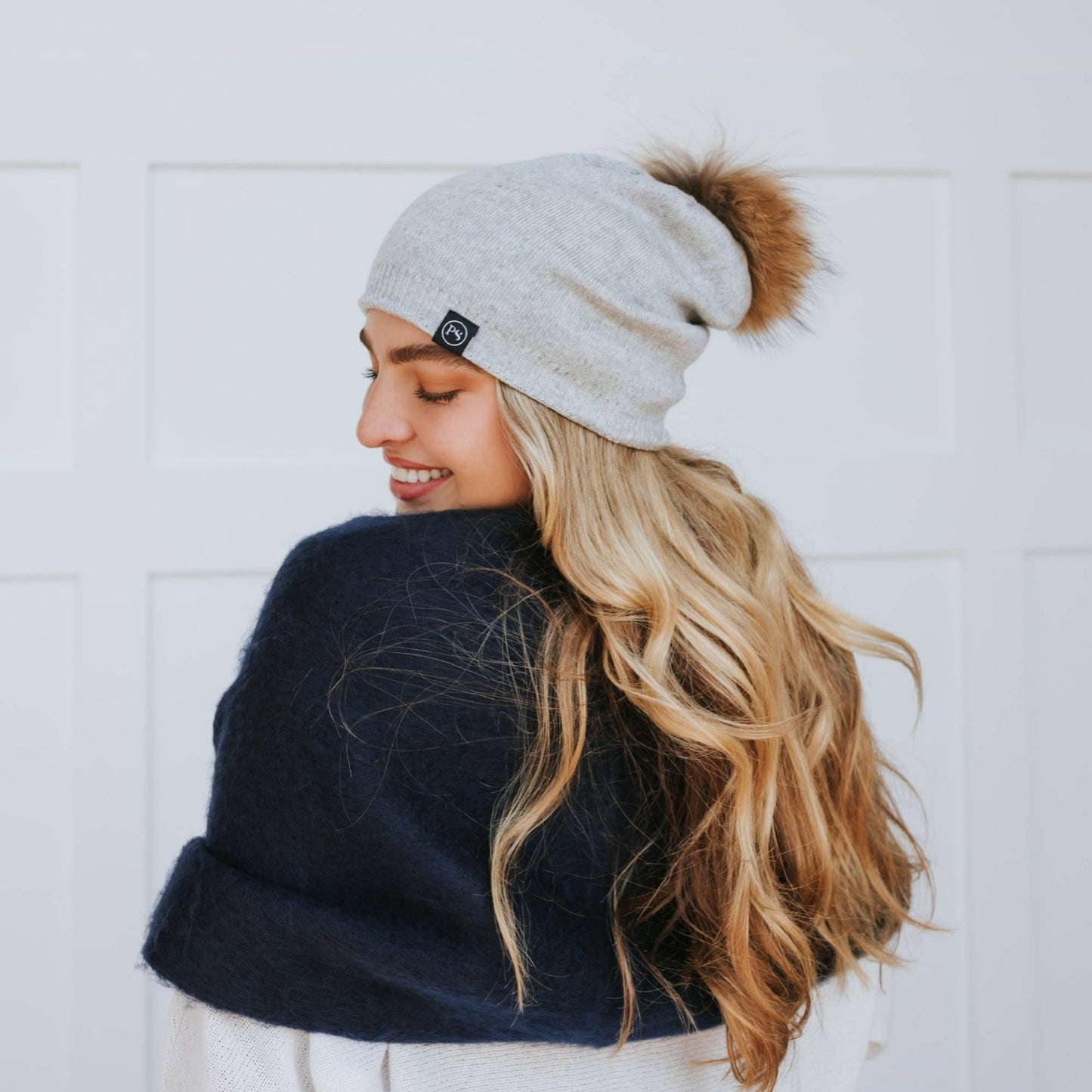 Angora Fur Pom Slouchy Beanie