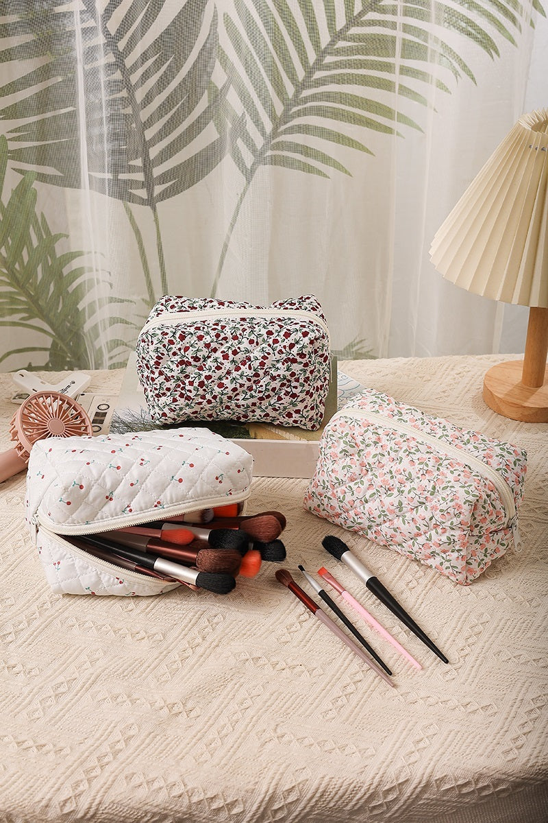 Quilted Floral Cosmetic Travel Bag