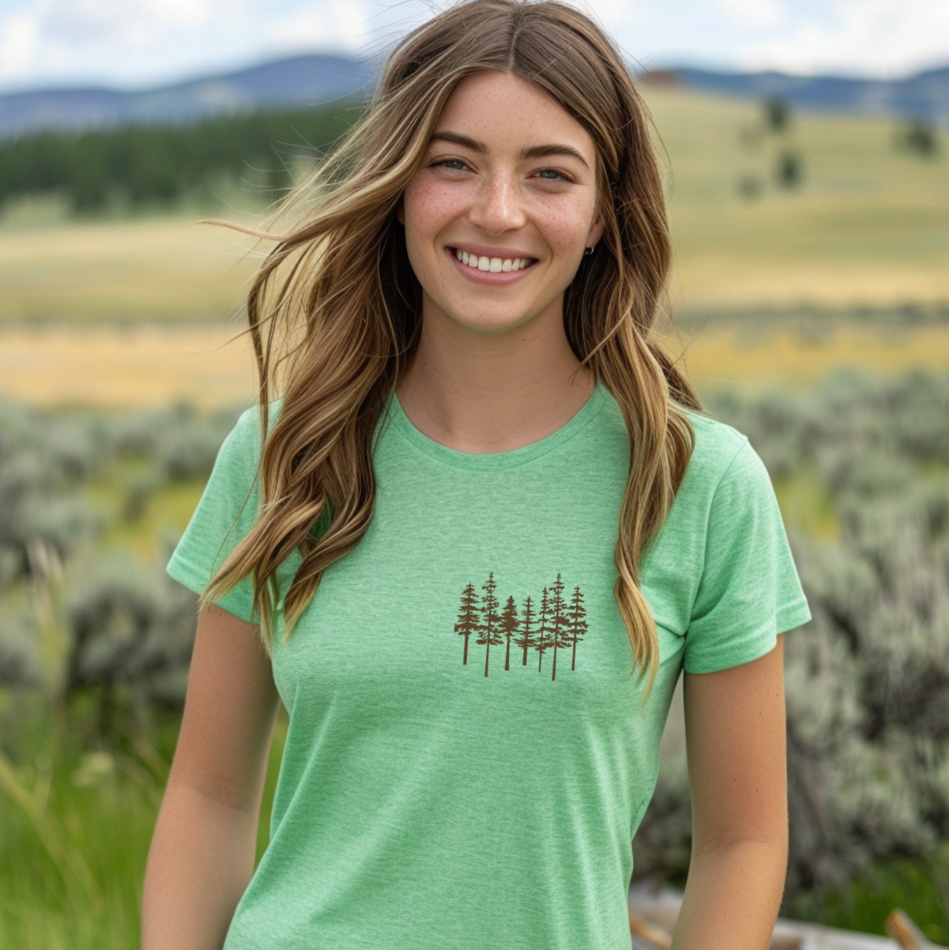 Bitterroot Pines Line Art Graphic T-Shirt