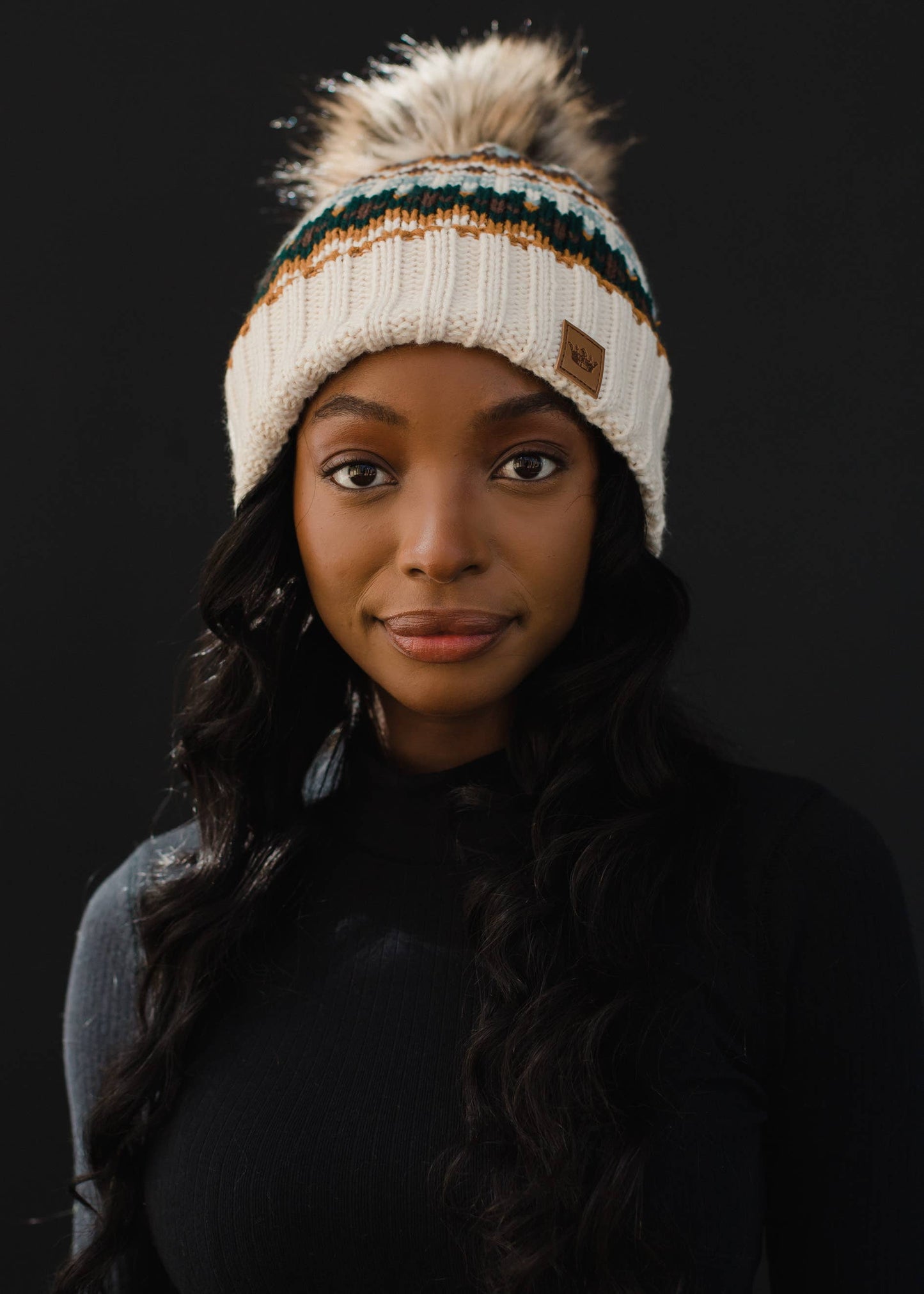 Panache Cream & Patterned Pom Hat