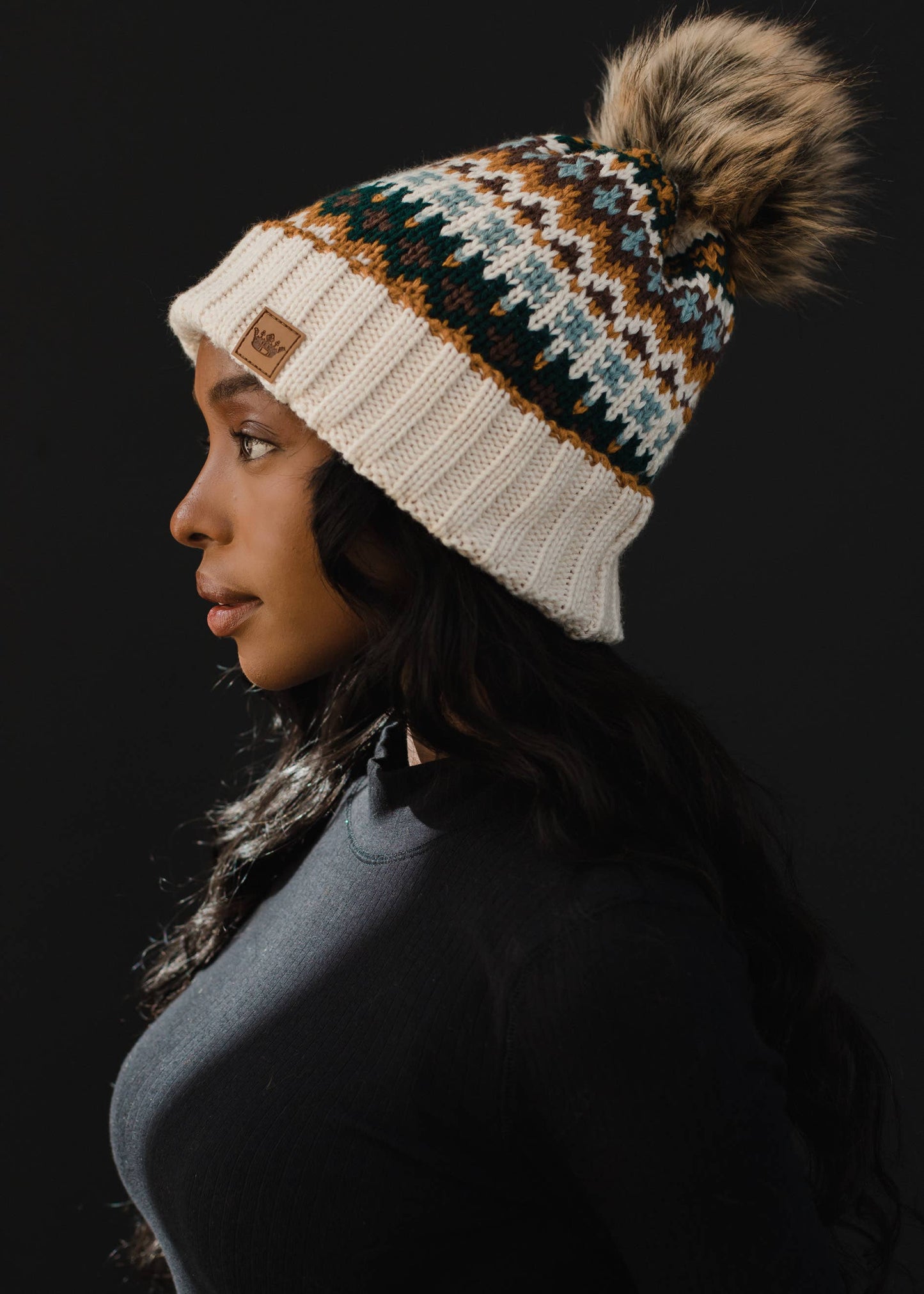Panache Cream & Patterned Pom Hat