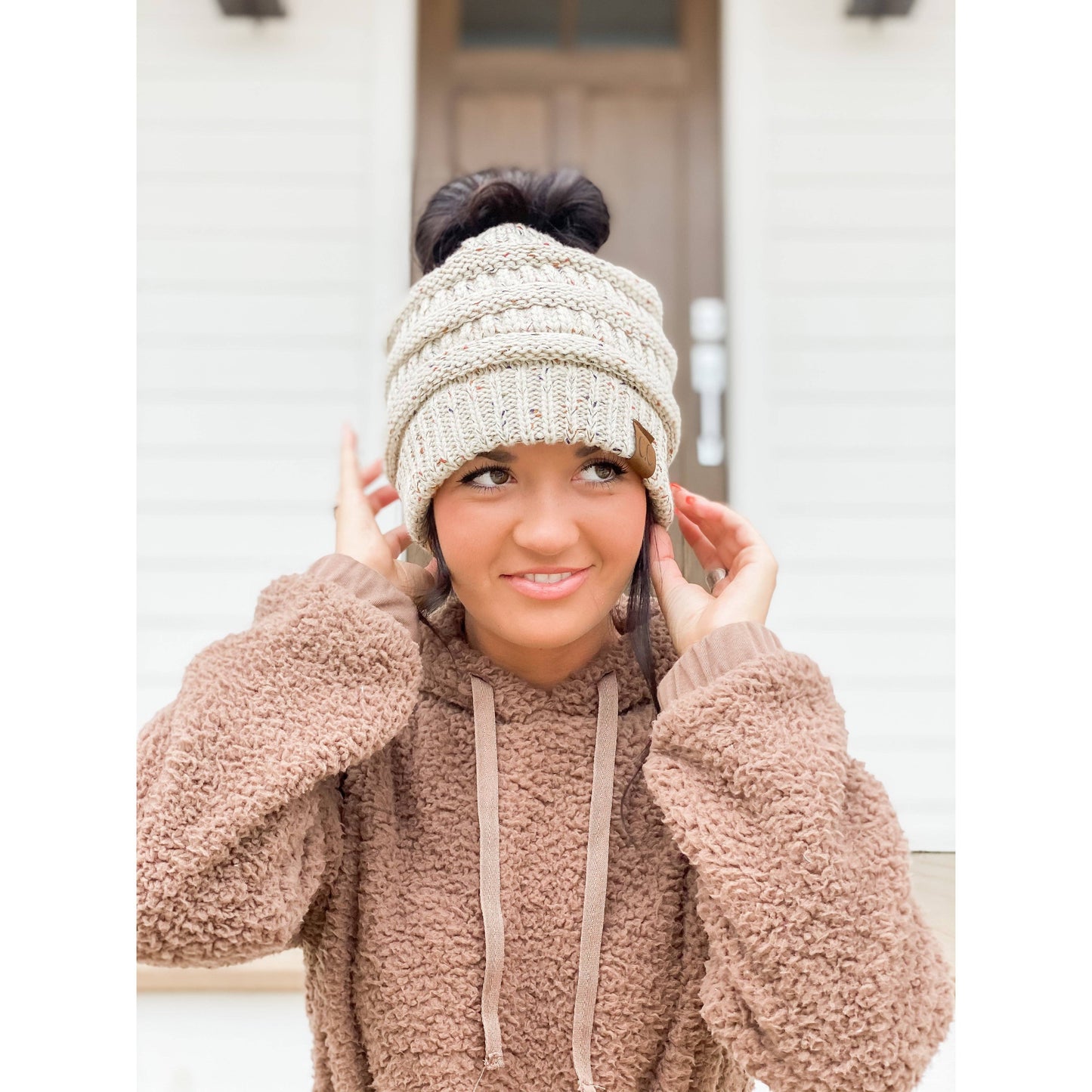 Flecked Ponytail Beanie