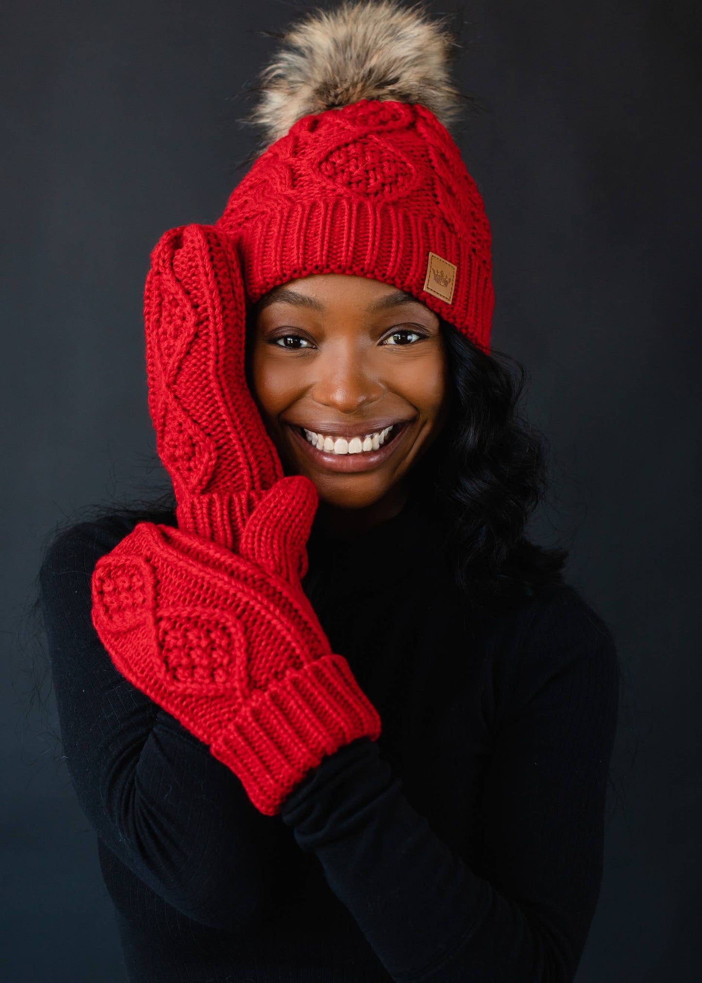 Panache Red Cable Knit Pom Hat