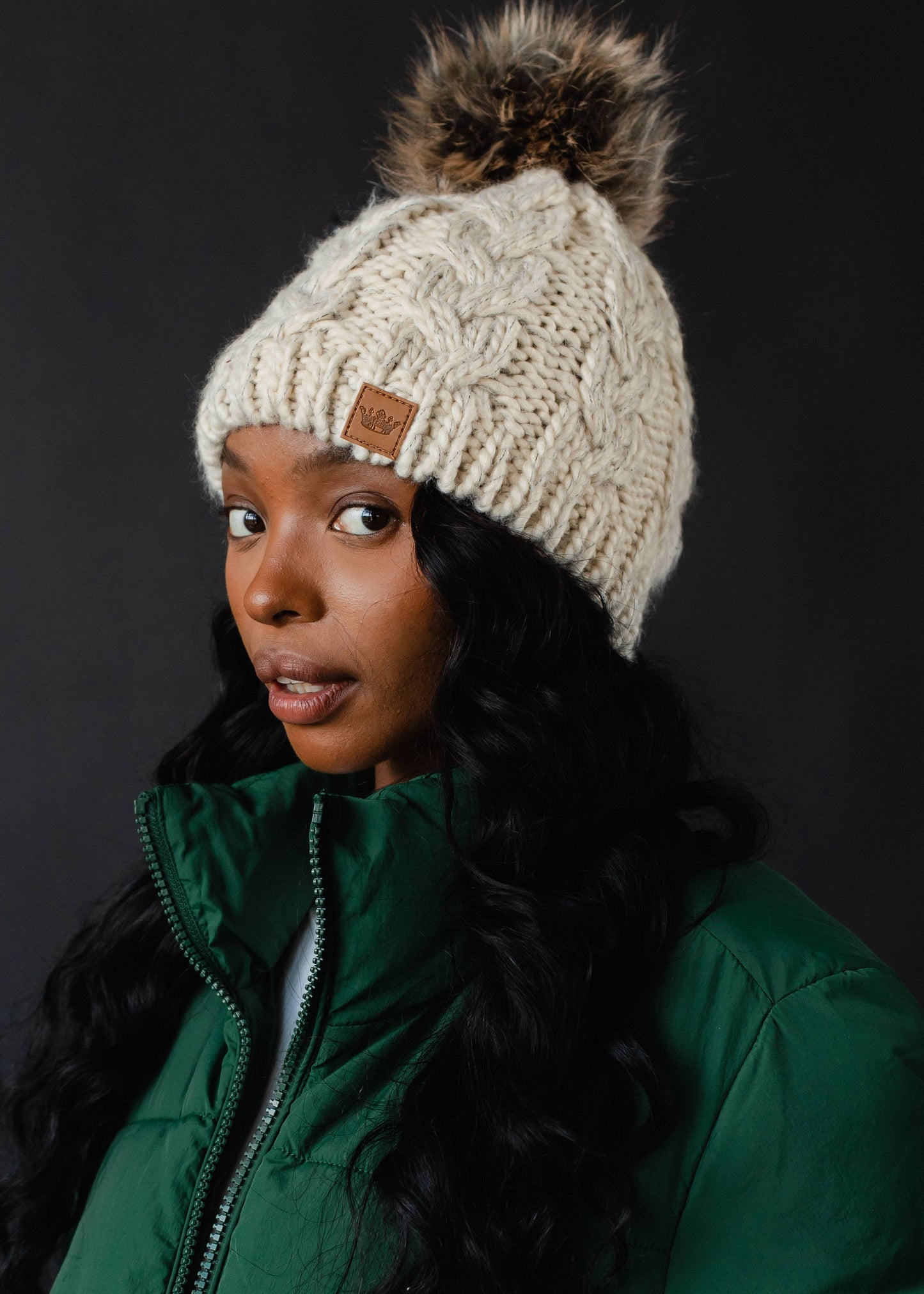 Panache Beige Cable Knit Pom Hat