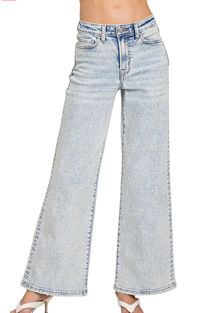 Crawford Acid Wash Denim Wide Leg Jeans