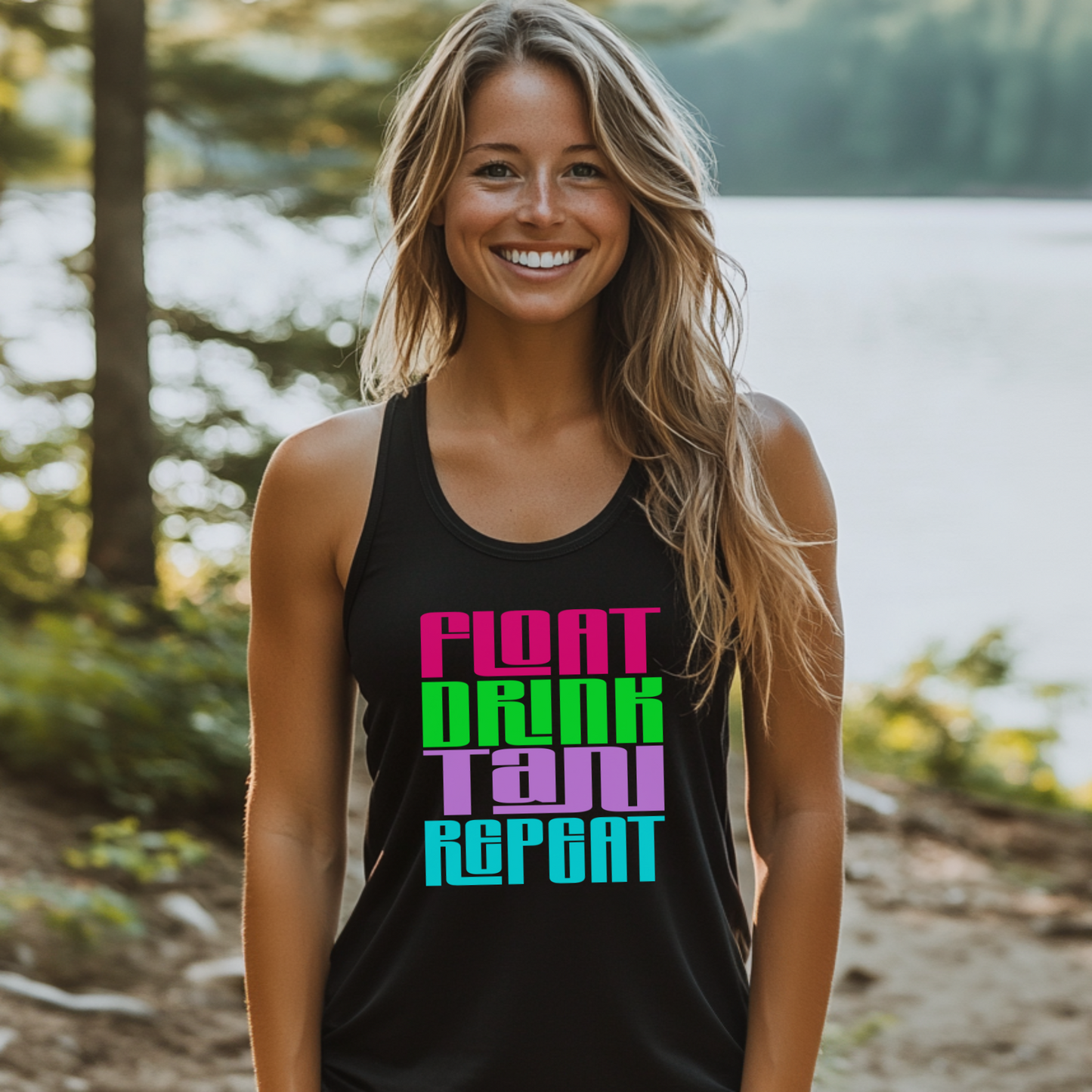 Float Drink Tan Repeat Racerback Tank