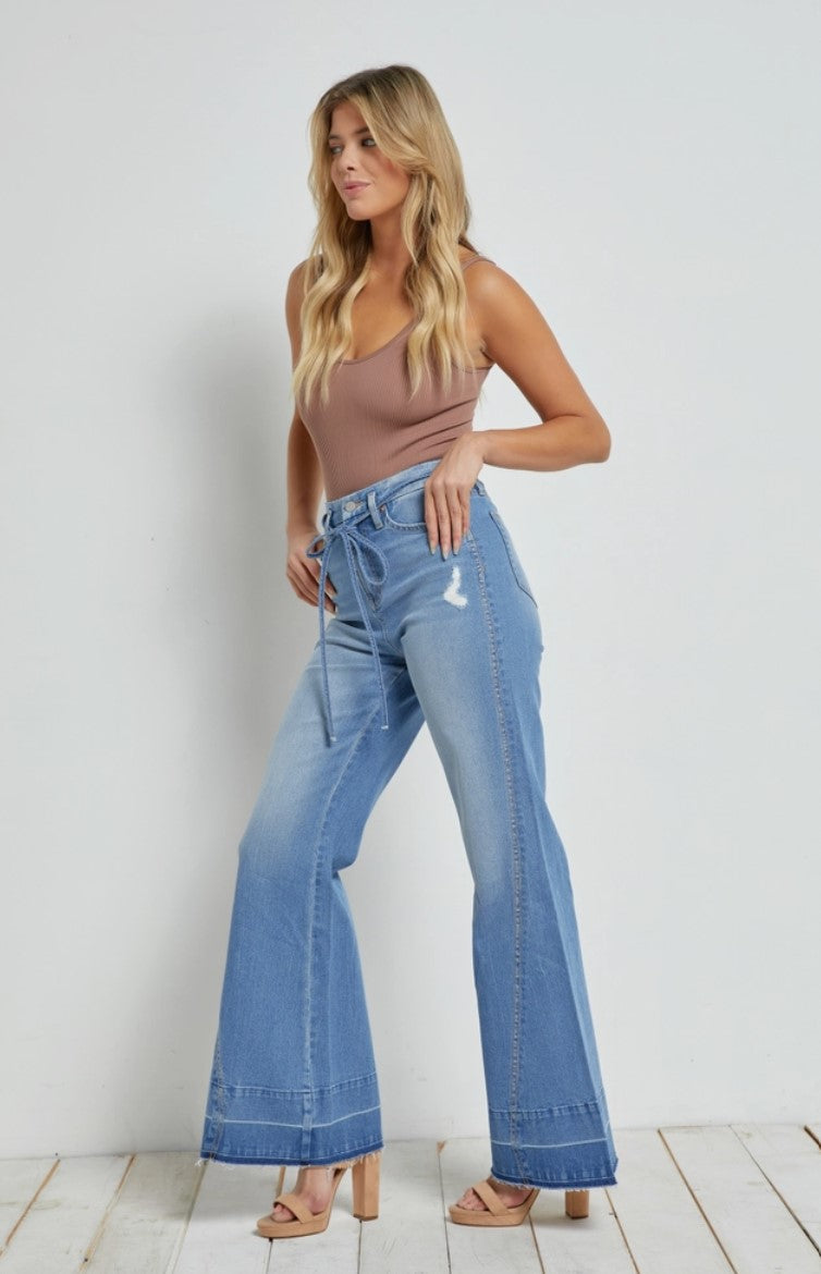 Mica London Blue Wide Leg Flare Jeans