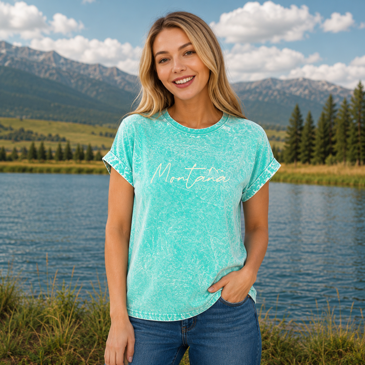 Montana Way of Life Crinkle Cuffed T-shirt