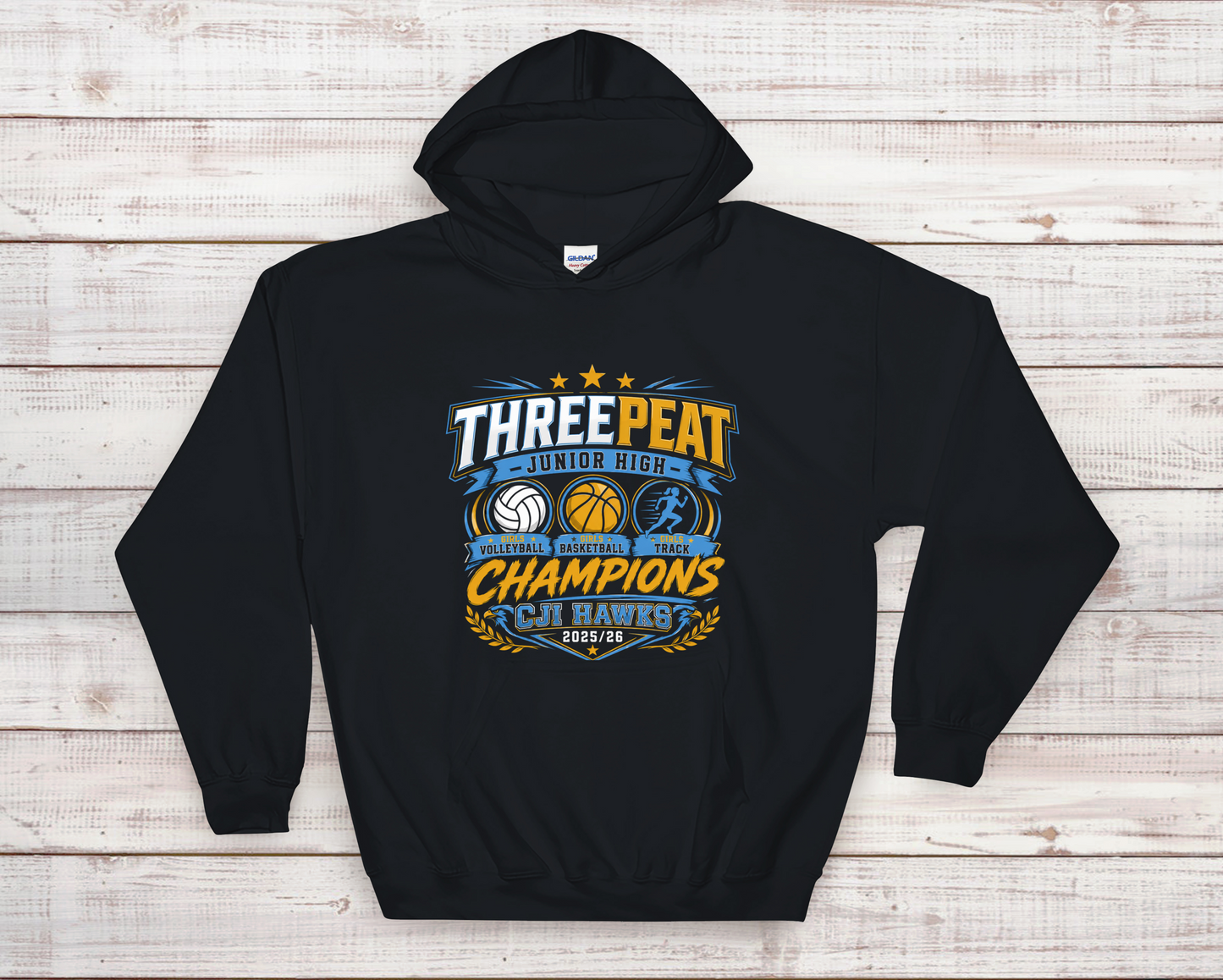 ThreePeat Jr. High Champions Graphic Hoodie Sweatshirt