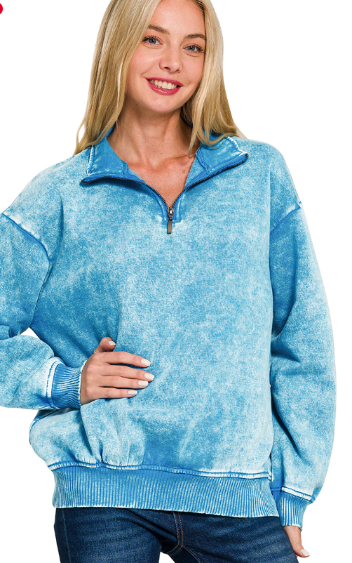 Waterfront Acid Wash Quarter Zip Sweatshirt
