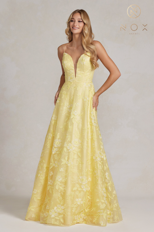 Plunging V-Neck Yellow Long Prom Ball Gown - PromGirl Yellow / 4 Plunging V-Neck Yellow Long Prom Ball Gown - PromGirl Yellow / 4
