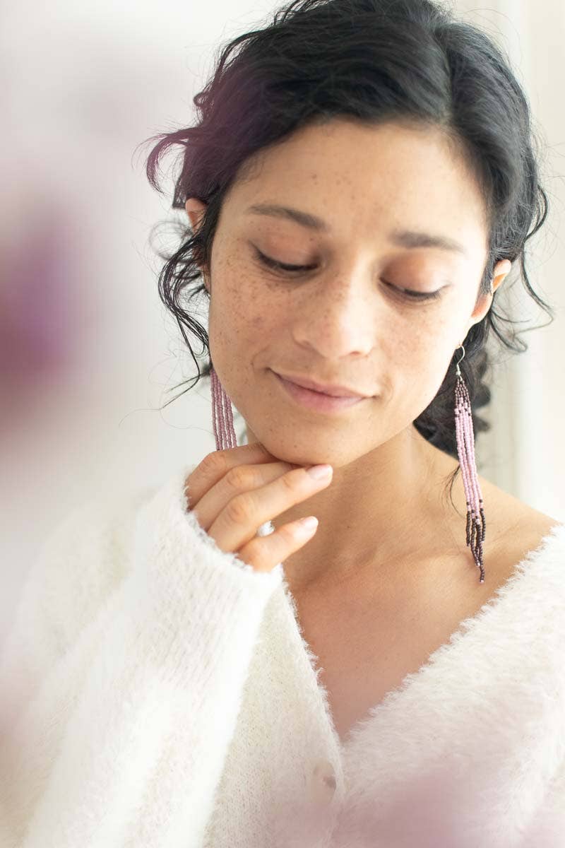 Morado Beaded Fringe Earrings