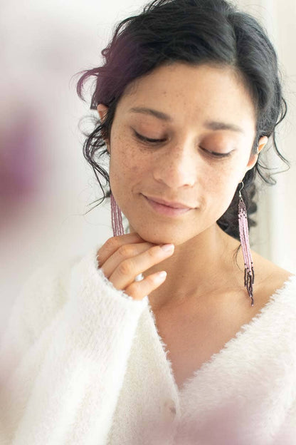 Morado Beaded Fringe Earrings