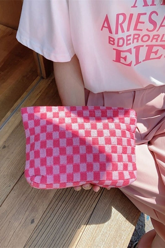 Checkered Makeup Bag Clutch
