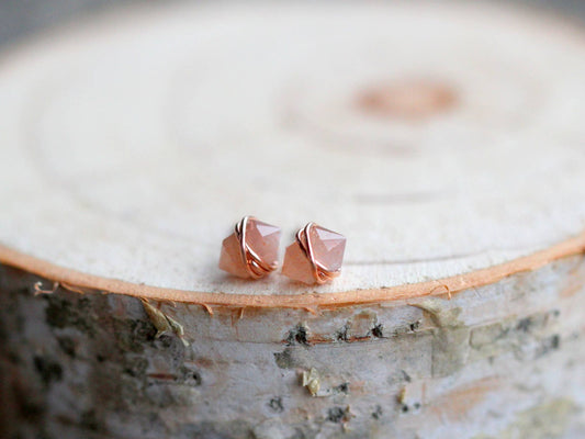 Pike Studs - Peach Moonstone: 14k Rose Gold Filled