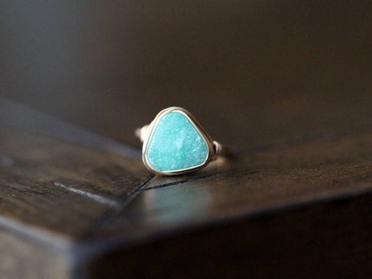 Druzy Triangle Ring - Buttermint: 14k Gold Fill Sz 6