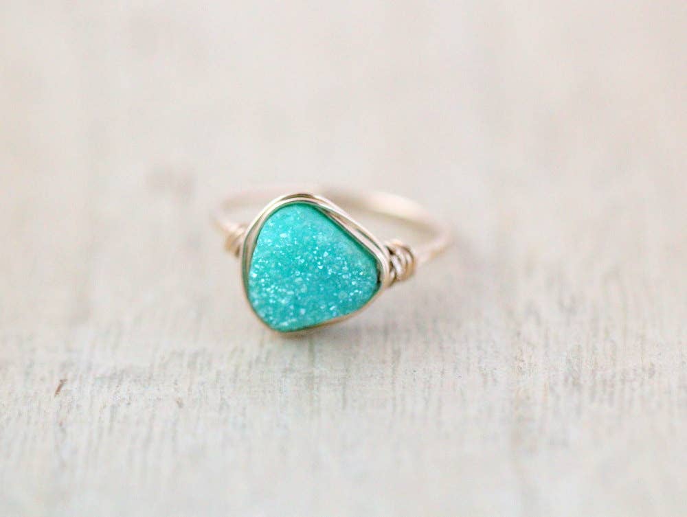 Druzy Triangle Ring - Buttermint: 14k Gold Fill Sz 6