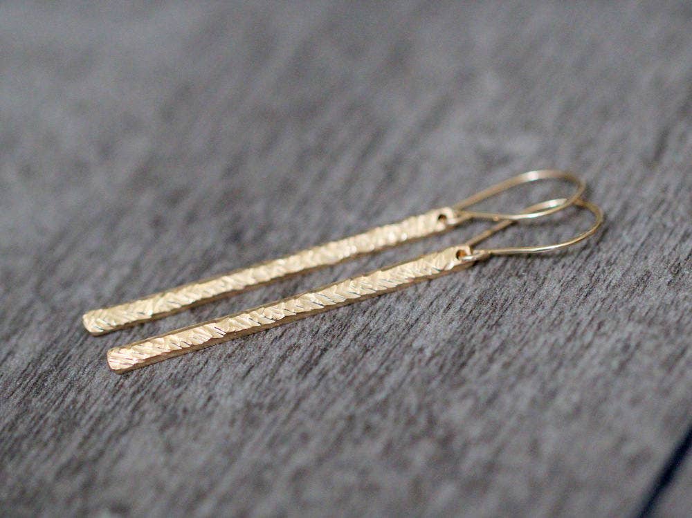 Long & Lean Hammered Stick Earrings: Sterling Silver