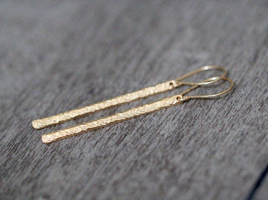 Long & Lean Hammered Stick Earrings: Sterling Silver