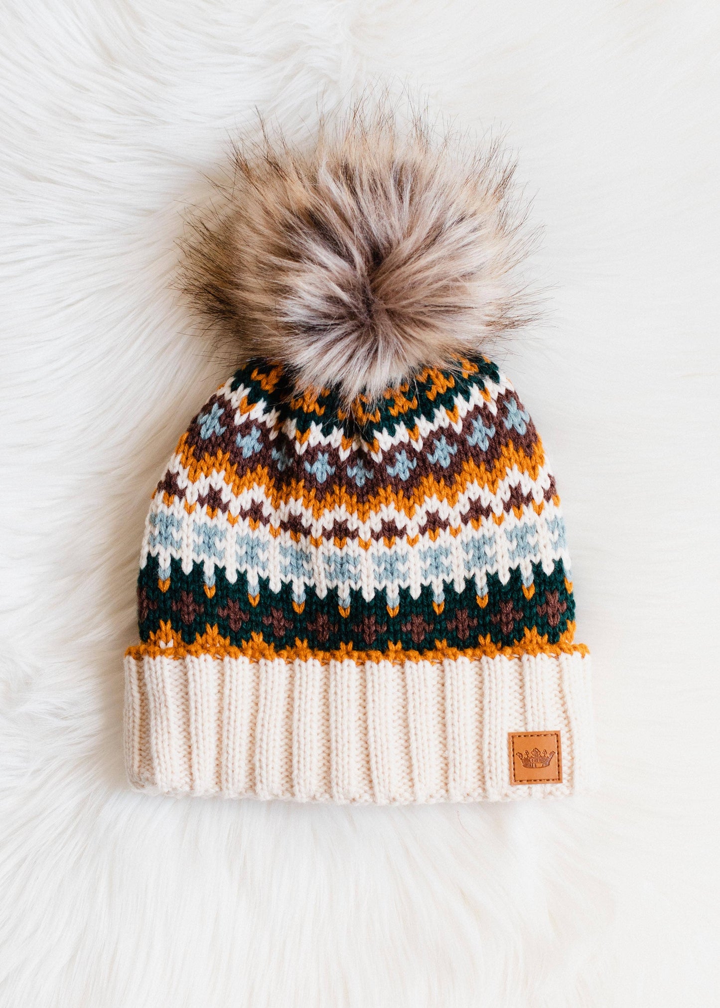 Panache Cream & Patterned Pom Hat