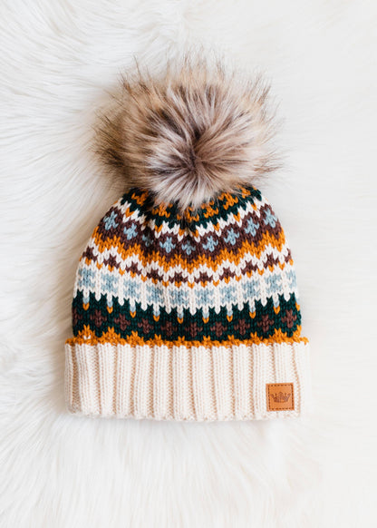 Panache Cream & Patterned Pom Hat
