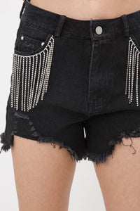 Dolly Frayed Rhinestone Denim Shorts