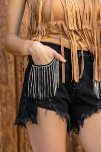 Dolly Frayed Rhinestone Denim Shorts