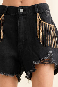 Dolly Frayed Rhinestone Denim Shorts