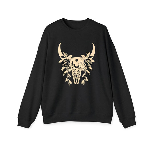 Boho Floral Bull Skull Crewneck Sweatshirt