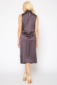 Purple Bee Satin High Waist Side Slit Midi Skirt
