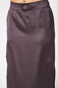 Purple Bee Satin High Waist Side Slit Midi Skirt