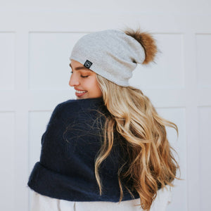 Angora Fur Pom Slouchy Beanie