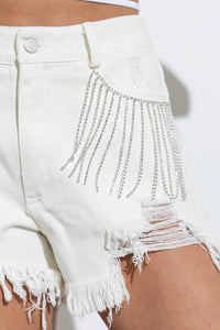 Dolly Frayed Rhinestone Denim Shorts