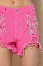 Load image into Gallery viewer, Dolly Frayed Rhinestone Denim Shorts
