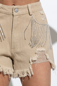 Dolly Frayed Rhinestone Denim Shorts