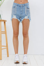 Load image into Gallery viewer, Dolly Frayed Rhinestone Denim Shorts
