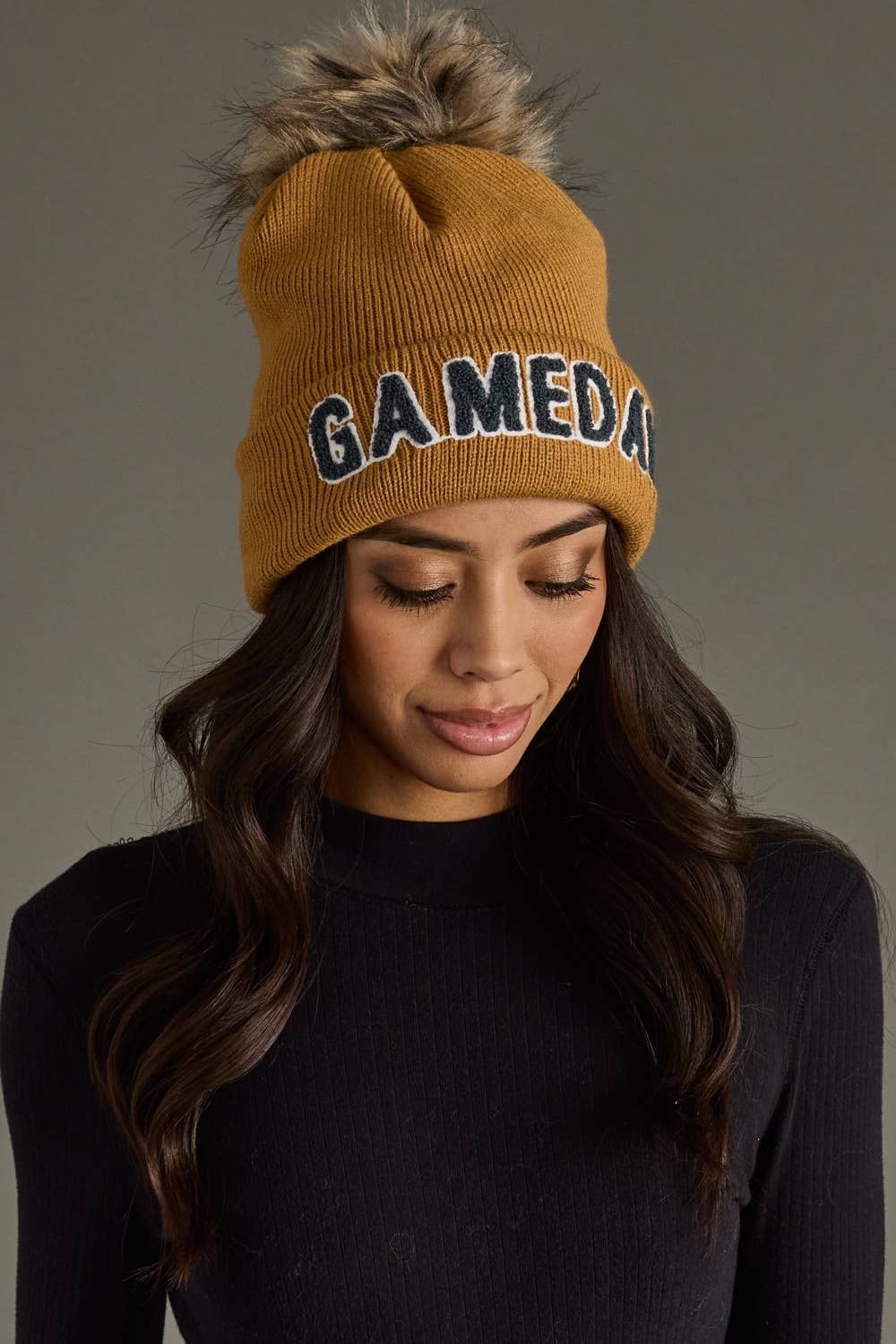 Camel & Gray Game Day Pom Hat