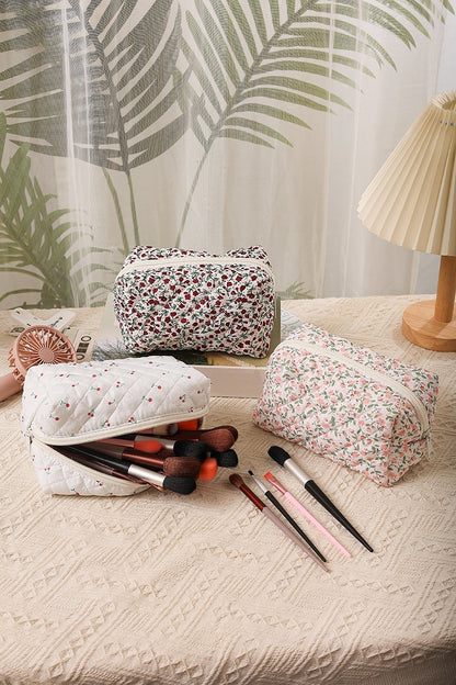 Quilted Floral Cosmetic Travel Bag