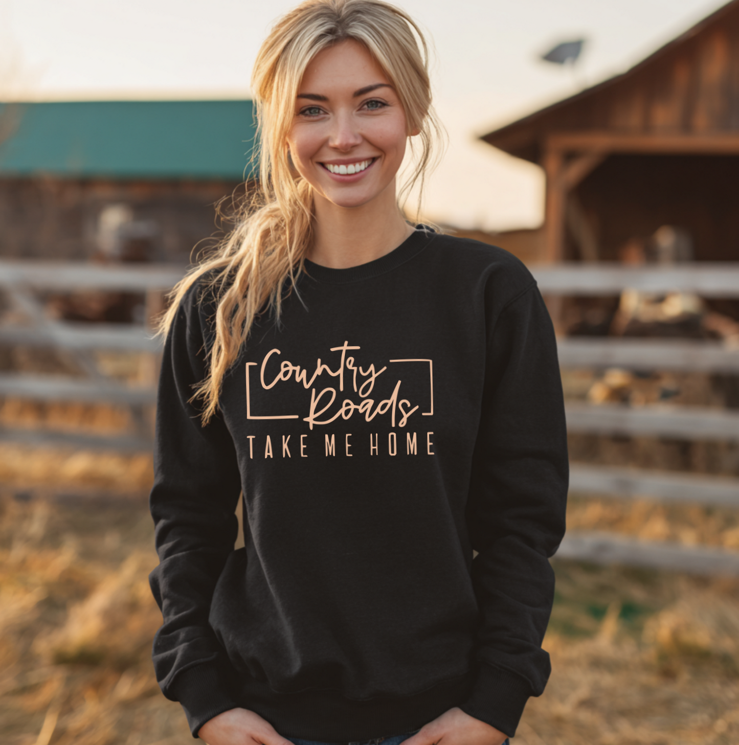 Country Roads Take Me Home Cozy Crewneck Pullover Sweatshirt