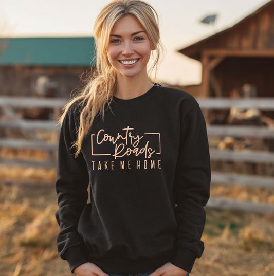 Country Roads Take Me Home Cozy Crewneck Pullover Sweatshirt