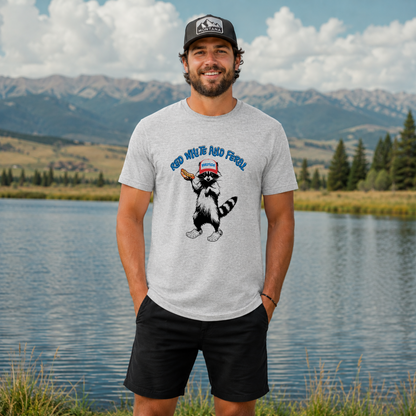 Patriotic Raccoon Tee — "Red White and Ferrell" 4th of July Graphic Shirt