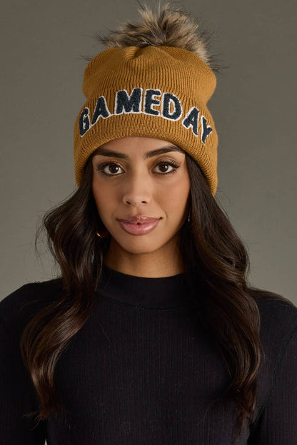 Camel & Gray Game Day Pom Hat