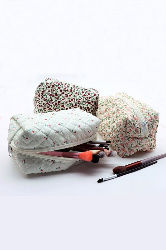 Quilted Floral Cosmetic Travel Bag