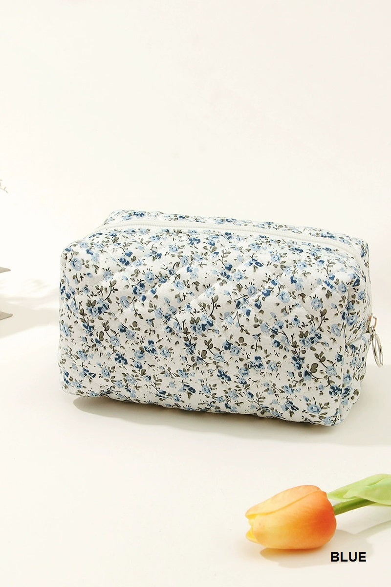 Quilted Floral Cosmetic Travel Bag