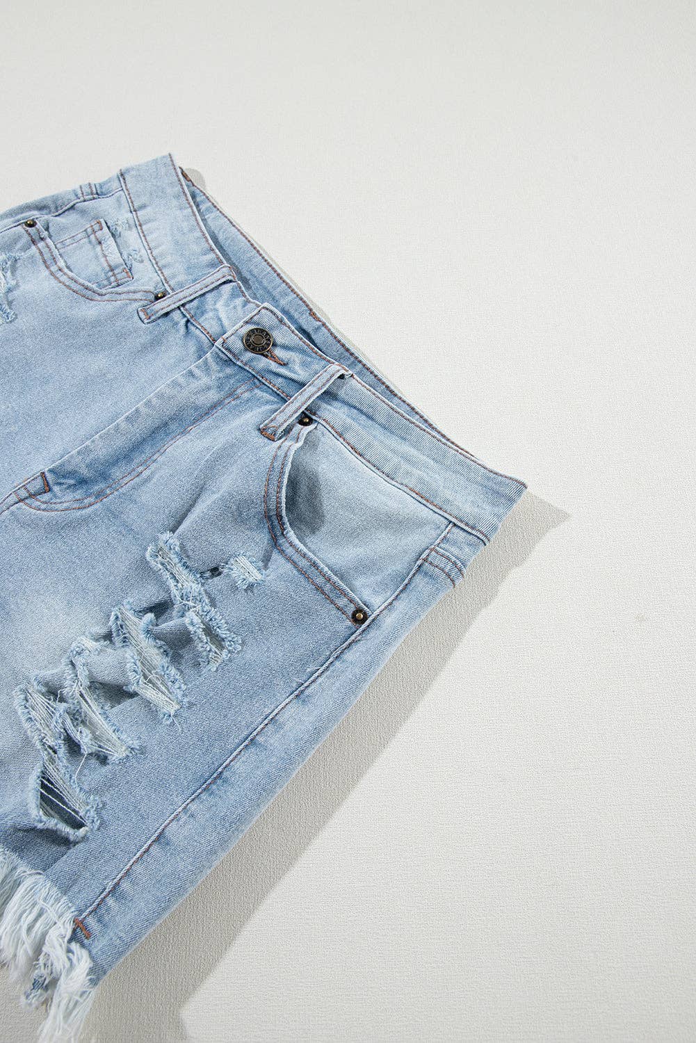 Delia Distressed Raw Hem High Waist Denim Shorts