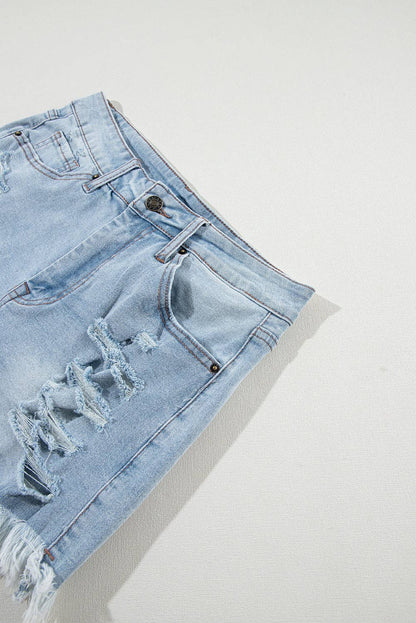 Delia Distressed Raw Hem High Waist Denim Shorts