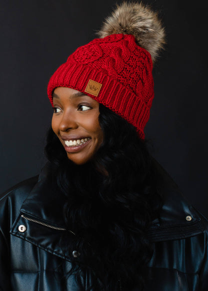 Panache Red Cable Knit Pom Hat