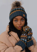 Load image into Gallery viewer, Panache Dusty Blue &amp; Patterned Pom Hat
