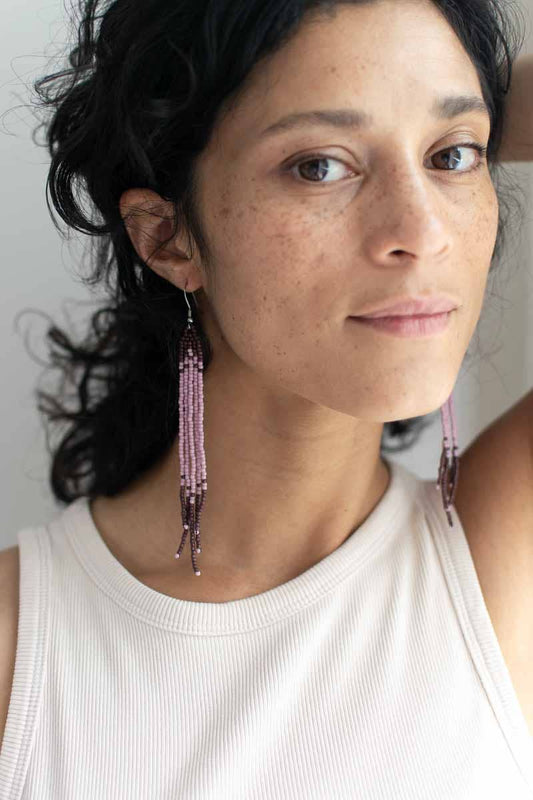 Morado Beaded Fringe Earrings