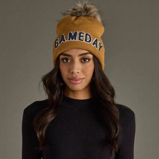 Camel & Gray Game Day Pom Hat